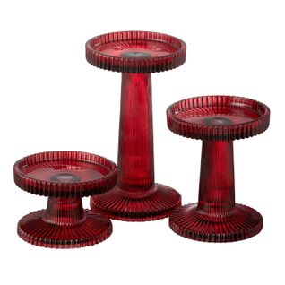 Lot De 3 Chandeliers En Verre "nelly" 16cm Rouge