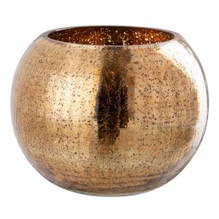 Photophore Boule En Verre "craquelée" 20cm Doré Foncé