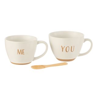 Lot De 2 Tasses Avec Cuillère "me You" 24cm Blanc