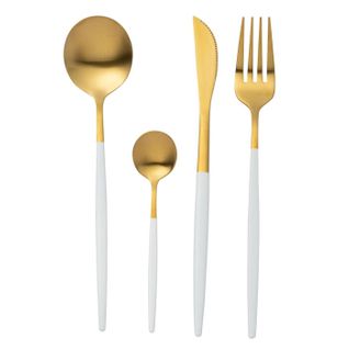 Ménagère 24 Pièces En Inox "mat" 27cm Blanc et Doré