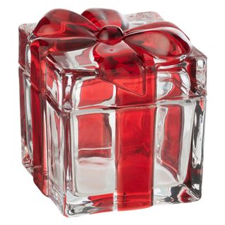 Bonbonnière En Verre "cadeau" 11cm Rouge