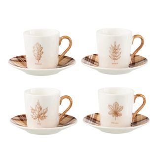 Lot De 4 Tasses à Café et Sous-tasses "quercus" 8cl Marron