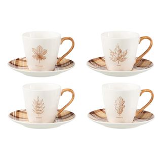 Lot De 4 Tasses à Thé et Sous-tasses "quercus" 22cl Marron