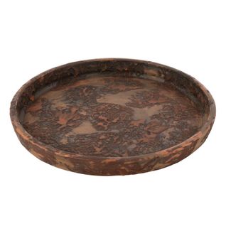 Plateau Déco En Terre Cuite "flower" 40cm Marron