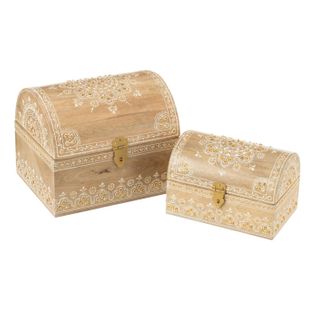 Lot De 2 Boîtes Déco En Bois "perle Du Sahara" 28cm Naturel