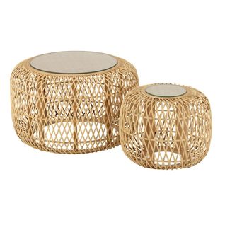 Lot De 2 Tables Basses Gigognes "africa" 80cm Naturel
