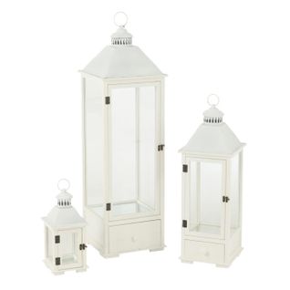 Lot De 3 Lanternes Tours En Bois "cocoon" 105cm Blanc