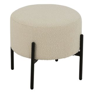 Petit Tabouret Rond En Bois Et Tissu Bouclette - 44x44x41.5 Cm - Blanc