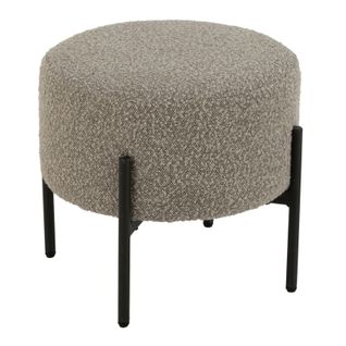 Petit Tabouret Rond En Bois Et Tissu Bouclette - 44x44x41.5 Cm - Taupe