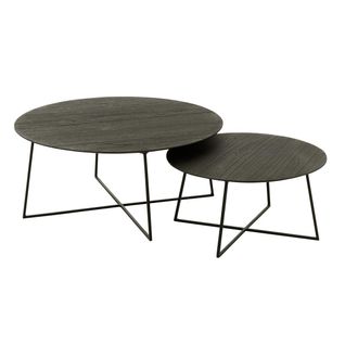 Lot De 2 Tables Basses Gigognes En Teck "lucille" 80cm Noir