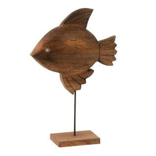 Statuette Poisson Sur Pied En Bois "antwan" 40cm Marron