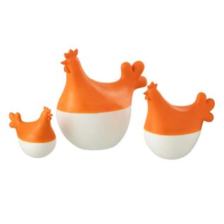 Lot De 3 Statuettes Coq Extérieur "alfredo" 20cm Orange et Blanc