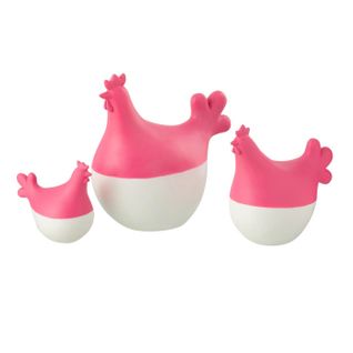 Lot De 3 Statuettes Coq Extérieur "alfredo" 20cm Rose et Blanc