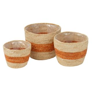 Lot De 3 Paniers Déco "ligne" 26cm Naturel et Orange