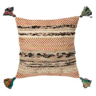 Coussin Déco Tressé Avec Pompons "chindi" 45x45cm Multicolore