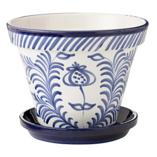 Pot Avec Soucoupe En Céramique "granada" 50cm Bleu Cobalt