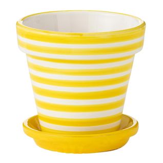 Pot Avec Soucoupe En Céramique "granada Rayure" 21cm Jaune
