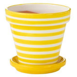 Pot Avec Soucoupe En Céramique "granada Rayure" 27cm Jaune