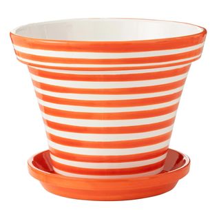 Pot Avec Soucoupe En Céramique "granada Rayure" 50cm Orange