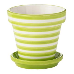 Pot Avec Soucoupe En Céramique "granada Rayure" 21cm Vert