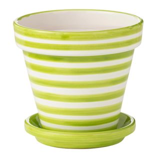 Pot Avec Soucoupe En Céramique "granada Rayure" 27cm Vert