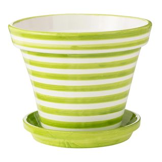 Pot Avec Soucoupe En Céramique "granada Rayure" 50cm Vert