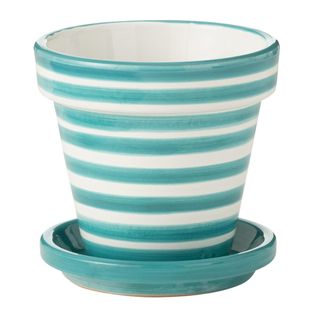 Pot Avec Soucoupe En Céramique "granada Rayure" 21cm Bleu Aqua