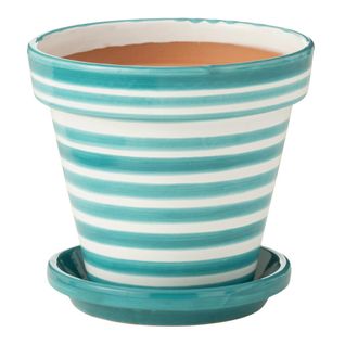 Pot Avec Soucoupe En Céramique "granada Rayure" 27cm Bleu Aqua