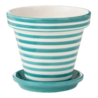Pot Avec Soucoupe En Céramique "granada Rayure" 35cm Bleu Aqua
