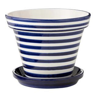 Pot Avec Soucoupe En Céramique "granada Rayure" 50cm Bleu Cobalt