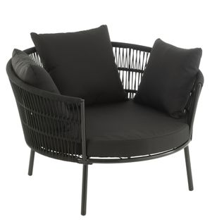 Fauteuil De Jardin En Rotin Et Metal - 109x118x79 Cm - Noir