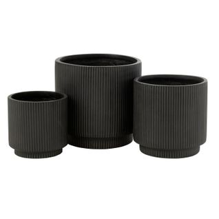 Lot De 3 Cache-pots Rainurés "misty" 37cm Noir