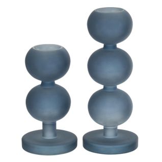 Lot De 2 Chandeliers En Verre "malik" 27cm Bleu