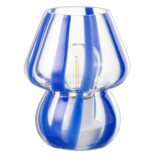 Lampe à Poser Rayures En Verre "ophelie" 15cm Bleu