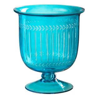 Photophore Sur Pied En Verre "tarifa" 24cm Bleu Azur