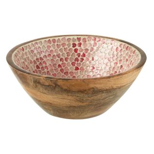 Saladier Mosaïque Cœur En Bois "freddy" 24cm Rose