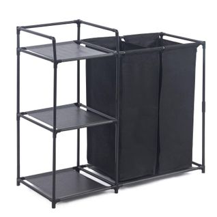 Trieur De Linge à 2 Sacs Détachables Avec Etagère De Rangement 3 Niveaux  Hg04531