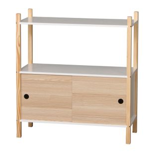 Armoire Avec Portes Coulissantes Et Étagère Dream - H. 76,5 Cm. - Blanc Et Bois