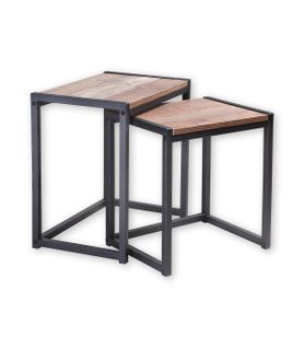 Set De 2 Tables Basses Gigognes Décor Chêne Et Métal Noir - Riverside
