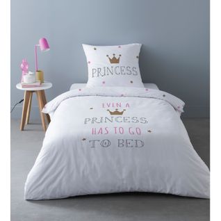 Parure De Lit Enfant Design Princess - 100% Coton - 140 X 200 Cm - Blanc