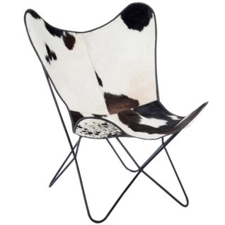 Fauteuil Design Peau De Vache "papillon" 92cm Noir et Blanc