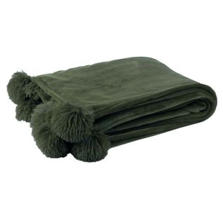 Plaid à Pompons "blanket" 130x170cm Vert Foncé