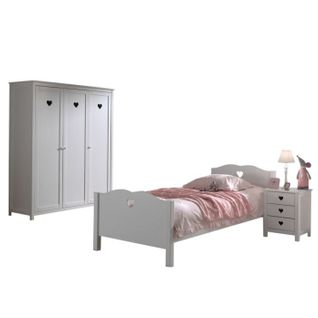 Amori Lit Simple 90x200cm + Chevet + Armoire Trois Portes