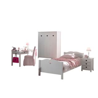Amori Lit Simple + Table De Chevet + Bureau + Armoire 3 Portes