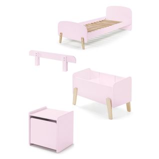 Pack - Lit Enfant, Chevet, Barrière et Coffre "kiddy" 90x200cm Rose