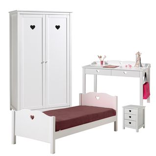 Amori Lit Simple + Sommier + Armoire 2 Portes + Chevet + Bureau
