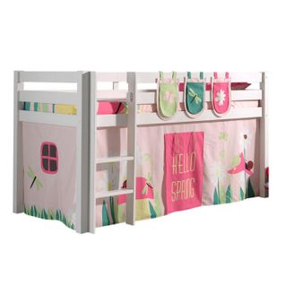 Pino Lit Sureleve 90x200cm Avec Sommier Blanc + Rideau De Lit Spring + 3 Pochettes Spring