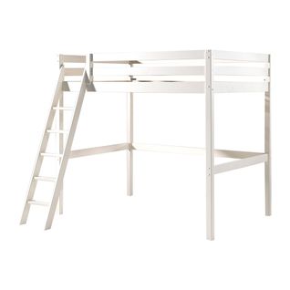 Lit Mezzanine 140x200 Sommier Inclus - Commode 2 Portes Et Fauteuil Pino - Blanc