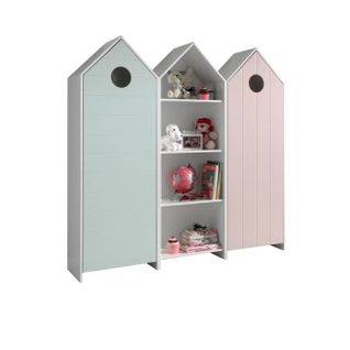Pack - Étagère Enfant et 2 Armoires "casami" Blanc, Menthe et Rose