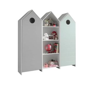 Pack - Étagère Enfant et 2 Armoires "casami" Blanc, Gris et Menthe